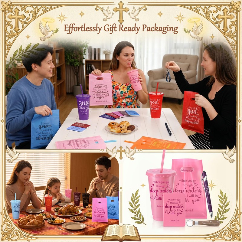Ovveroche 16 Set Christian Gifts Bulk Plastic Cups with Bible