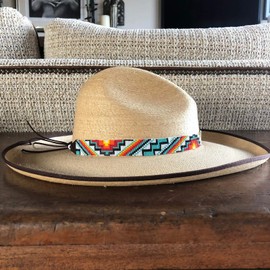 Hat Band Cowboy Western Beaded Hatband Turquoise Orange White Men Women Handmade