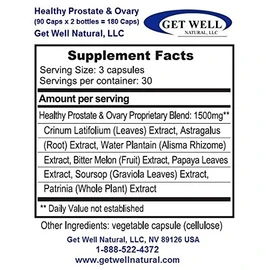 Healthy Prostate and Ovary - (2 Bottles Contain a Total of 180 Vegi-Capsules) - Concentrated Herbal Blend -with Crinum Latifolium, Vegan Kosher Caps. Prostate Herbs for Optimal Support*