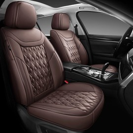 COMFDRIVE Leather Seat Covers, Comfortable Automotive Seat Covers, Waterproof Leather Car Seat Cover, Luxury Universal Front Seat Covers for Most Cars, SUV, Pick-up Trucks (Brown)