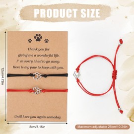 Tinoaly 2pcs Pet Memorial Bracelets, Paw Print Friendship Bracelet Adjustable Memorial Gifts Bracelet for Loss of Dog & Cat Pet Bereavement Gifts for Pet Lovers (Red, Black)