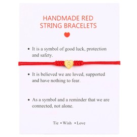 Handmade Dainty Gold Stainless Steel Heart Love Letter Initial Bracelet Friendship Bracelet for Girlfriend Wife Best Friend Red String Protection Bracelet for Sister Son Granddaughter (A)