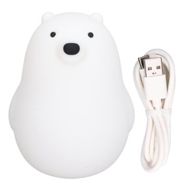 LED Night Light Cartoon White Bear Baby Pat Light USB Charging Timing Bedside Lamp for Bedroom