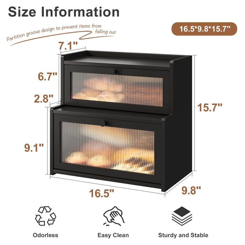 FILWH Bread Box for Kitchen Countertop Double Layer Large Corner