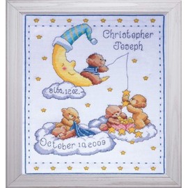 Tobin Heavenly Bears Sampler, 8 x 10 Cross Stitch Kit, 11"x14" 14 Count