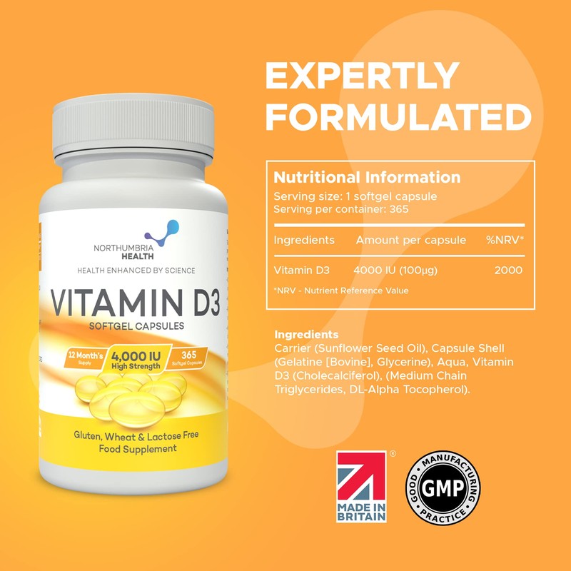 Northumbria Health Vitamin D3 Softgel Capsules, High-Strength D3 Vitamins for