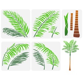 FINGERINSPIRE 5 x Palm Tree Painting Stencils, 2 Sizes, Hollow, Overlay Painting Stencils, Reusable, Large Palm Leaves and Tree Trunk Drawing Stencils, DIY Craft Decoration for the Wall, Furniture