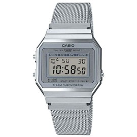Casio Unisex 36.00mm Quartz Watch with LCD Digital dial and Silver Mesh Bracelet Strap A700WEM-7AEF