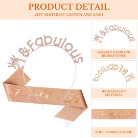 CAVETEE 21st Birthday Crown and Sash，Birthday Headband Rose Gold Princess Tiara Finally 21 Sash and Crown Happy Birthday Sash for 21st Birthday Decorations for Birthday Gifts (rose gold)