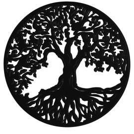 Tree of Life Wooden Wall Art Decor Wooden Tree Wall Sculpture 11.8 Inch Tree of Life Wood Wall Decor Hollowed Out Tree Wall Hanging Sign for Farmhouse Home Wall Hanging Decoration Supplies (Black)