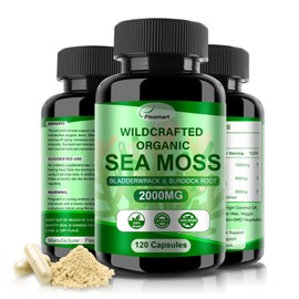Fleamart Irish Sea Moss Capsules with Raw Sea Moss & Wildcrafted Bladderwrack & Burdock Root Sea Moss Pills 120 Capsules, 2 Packs