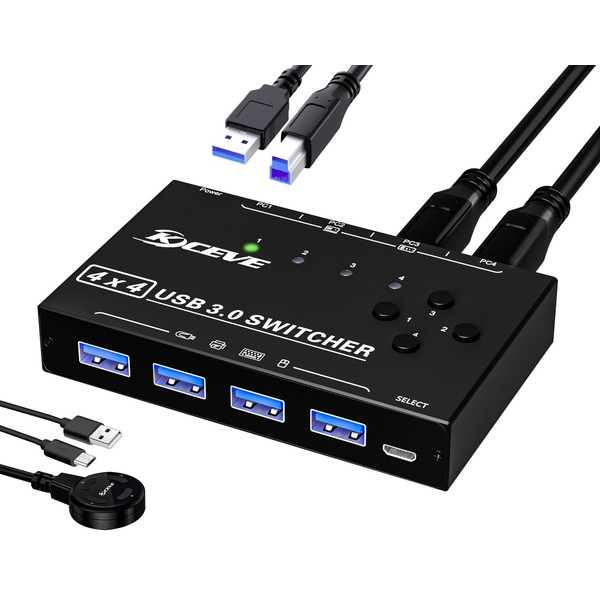 USB3.0 Switch, USB Switcher 4 Computers for Printer Scanner Keyboard