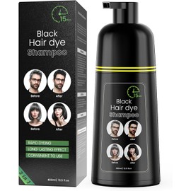 Champú Tinte para Cabello Negro, Champú Semipermanente para El Cabello para Mujeres y Hombres, Ingredientes A Base de Hierbas y Sin Amoniaco, 3 En 1
