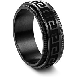 Black Stainless Steel Spinner Ring for Men Women Anxiety Stress Relieving Spinning Ring Cool Male Spin Ring Men Wedding Engagement Promise Band Rings 8MM Wide (Black, 6)