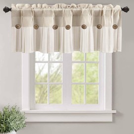 Farmhouse Kitchen Curtains Vintage Linen Curtains for Window Cafe Curtains 18 Inch Length Beige Stripe Valances
