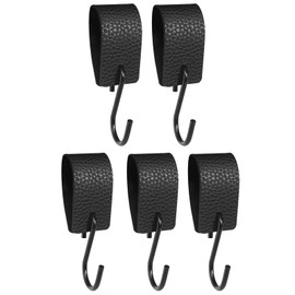 Funngy S Hooks with Leather Loop, Pack of 5 Black Clothes Hooks, Hanging Hooks, S Hooks, Stainless Steel Clothes Hooks, Stainless Steel Multi-Purpose Hooks for Wardrobe, Clothes Rail, Kitchen