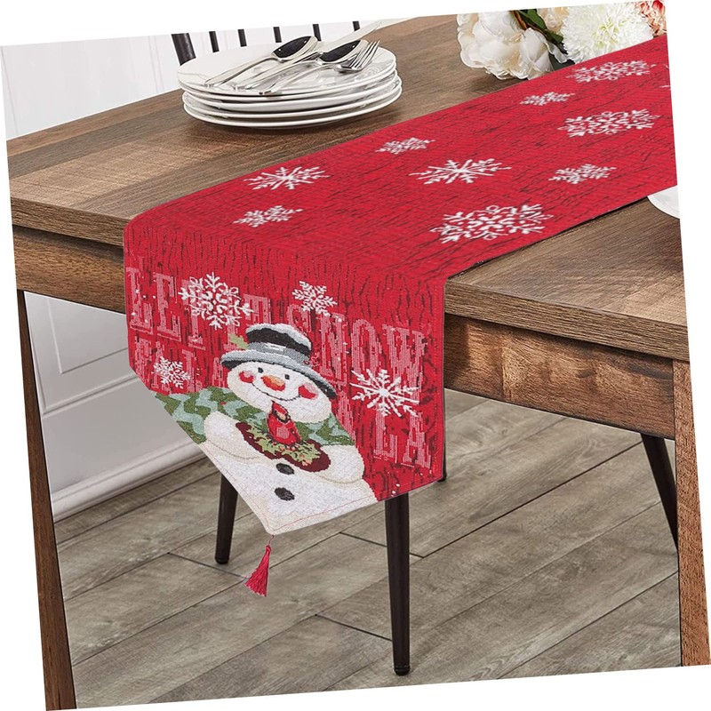 WOONEKY 1pc Christmas Table Cover Snowman Pattern Decorative Tablecloth Xmas