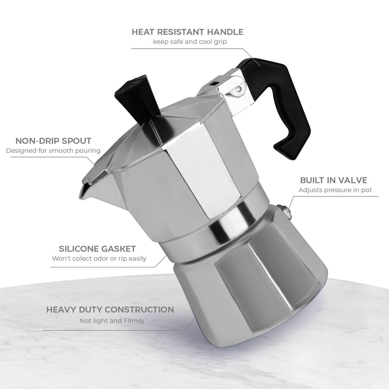 1 Cup Espresso Coffee Maker – Durable Aluminum, Fast Brewing,