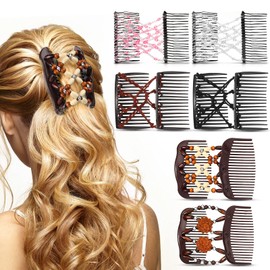 6 Pieces Hair Combs Stretchy Double Comb Hair Clip Beaded Double Stretching Combs Double Slides Hair Combs Elastic Hair Clips for Women Ladies Girls DIY Accessories (Classic Style)