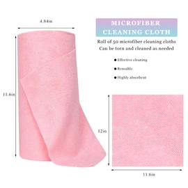 FSTURIOS 50PCS Microfiber Towel Roll, 12×11.6 inch Washable Tear Away Cleaning Cloth, Reusable Ultra Absorbent Rags Scratch Free Quick Drying Towel Roll, Lint-Free Cloth for Car (Pink)