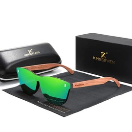 KINGSEVEN Women's Glasses Natural Bubinga Wooden Sunglasses Men Polarised Fashion Sun Glasses Original Wood Oculos de sol, Green