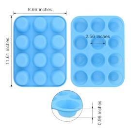 homEdge 12-Cup Silicone Muffin Pan, Pack of 2 Non-Stick Muffin Molds, Baking Pan for Cupcake, Tarts, Egg Bites-Blue