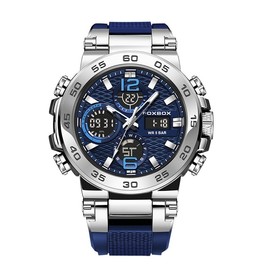 FOXBOX Men's Fashion Sports Watch, 50M Water-Resistant, Luminous Display with Digital Dial - Color: Blue