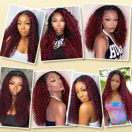 Burgundy Curly Bundles Human Hair 28 30 32 Inch Ombre Bundles Unprocessed Brazilian Remy Hair Extensions 1B99J Curly Wave Bundle Hair Weave Burgundy Bundle