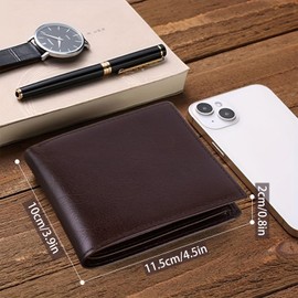 ThaxDirect Men's Bi-fold Wallet, Genuine Leather, Holds 9 Cards, Coin Purse, Large Capacity, Thin, Soft, Men's Bi-fold Wallet, Father's Day, Birthday, Anniversary, Gift, Braun