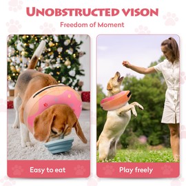 DEWVIE Inflatable Dog Cone Collar, Protective Recovery Collar Cone for Small Medium Large Dogs and Cats, Soft Adjustable Soft E-Collar After Surgery, Cute Dog Paw Pattern (Pink, Medium-Plus)