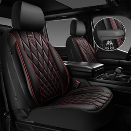CAR PASS Piping Luxury Leather Seat Covers Full Set,5 Seats Anti-Slip Waterproof Seat Covers Compatible with Front Armrests,Universal Fit for Sendan SUV Van Truck,Airbag Compatible,Black and Red
