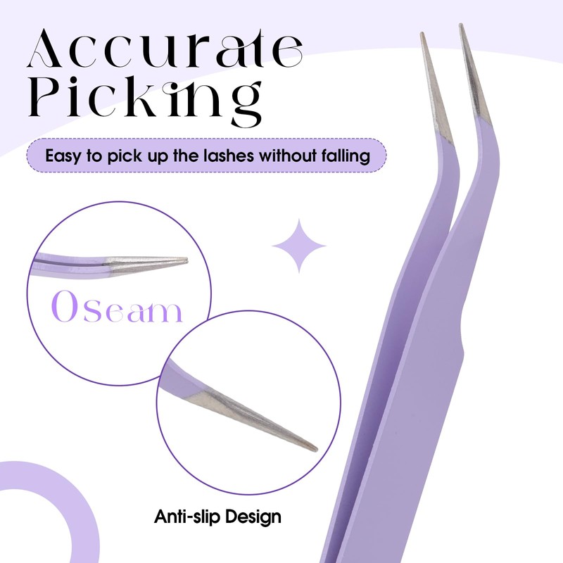 Professional Eyelash Tweezers - Stainless Steel Lash Applicator Tool for