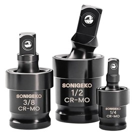 SONIGEKO Impact Universal Joint Socket Swivel Set 3Pcs， 1/4", 3/8", 1/2" Drive，Cr-Mo black impact Steel Universal Joint Adapter Set(3PCS)