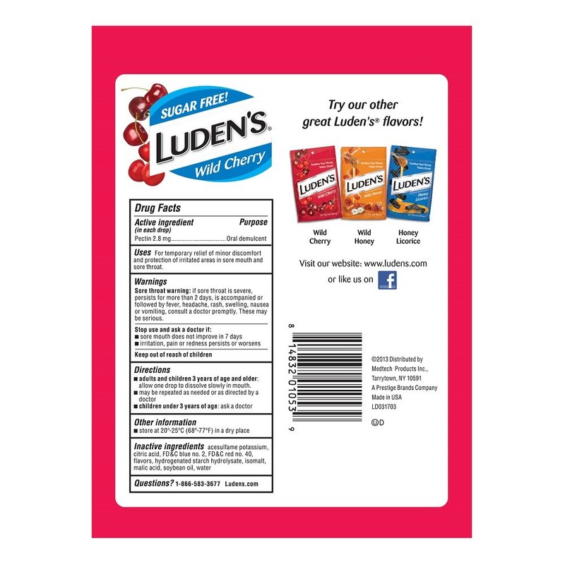 Luden's Throat Drops, Sugar Free Wild Cherry, 25 Count