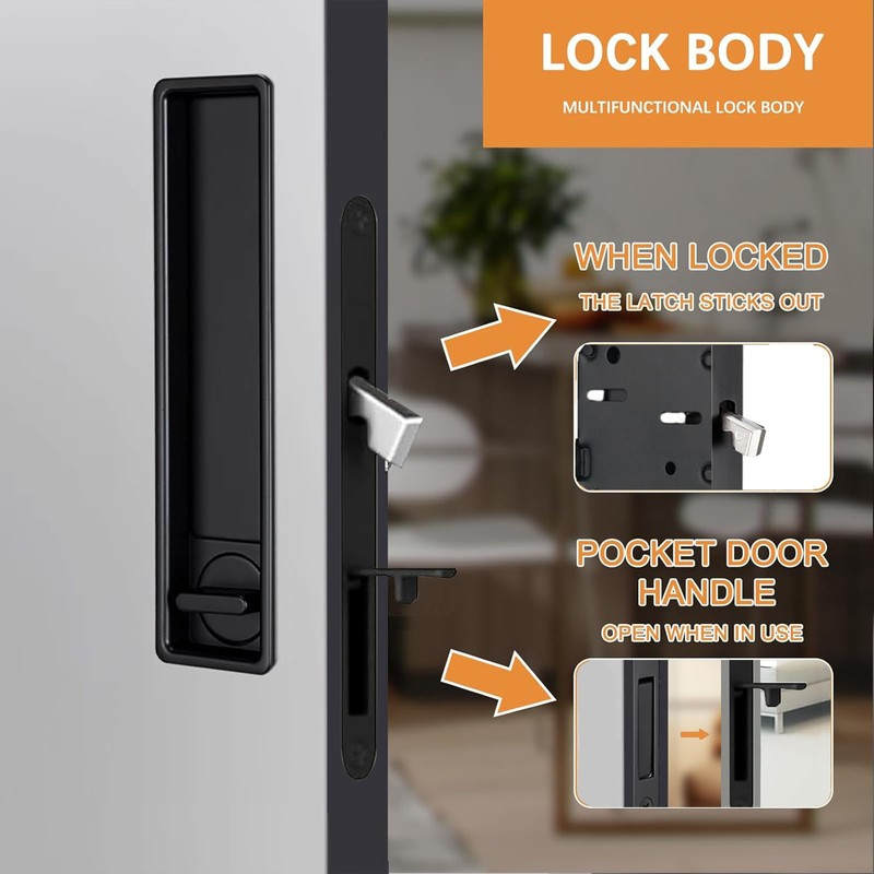 AcxdJnye Pocket Door Lock Hardware with Pull,Invisible Sliding Door Lock