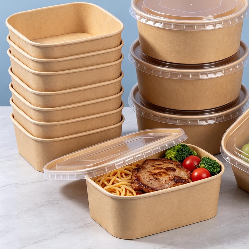 65 Pack 30 OZ Disposable Kraft Paper Bowls with Forks,