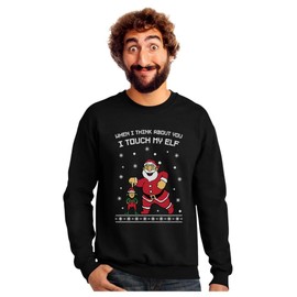 I Touch My Elf Ugly Christmas Sweater Sweatshirt X-Large Black