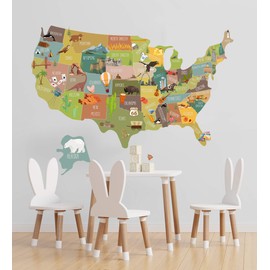Murwall Kids Wall Decal Usa Map Wall Decal United States Wall Sticker Peel Stick Decals