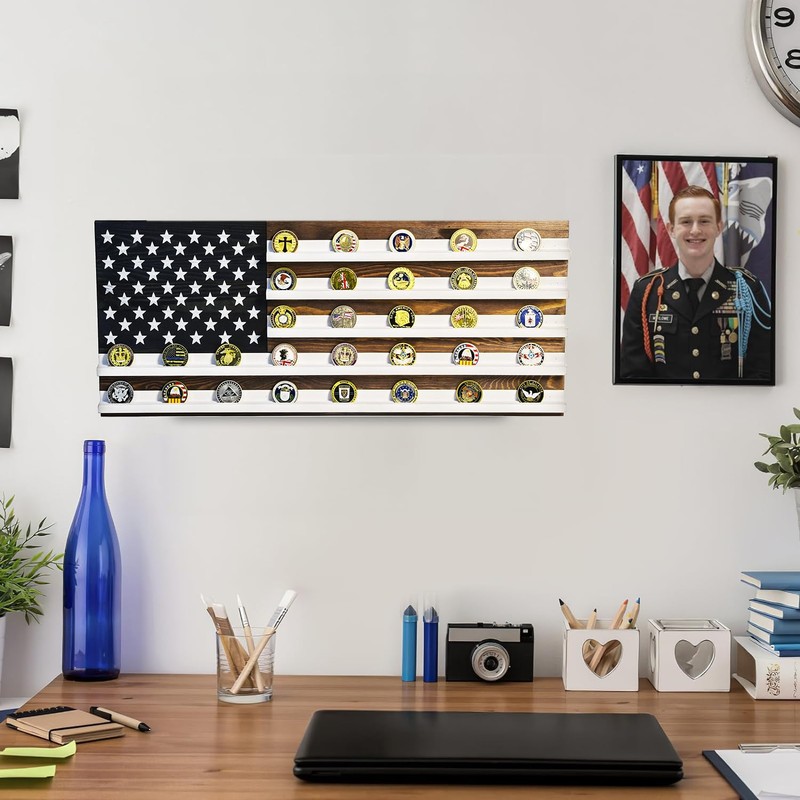 Handmade Large Challenge Coin Display Frame 28” x 12”, Coin