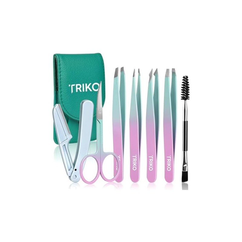 Triko Set 7 Pinzas para Cejas, Kit Profesional Acero Inoxidable,