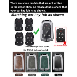 ontto Key Fob Skin Smart Remote Car Key Holder Fit for GMC Sierra 1500 2500HD 3500HD Yukon Acadia Terrain 2017-up,Metal and Leather Key Case with Clear TPU Front Cover,with Keychain,Green