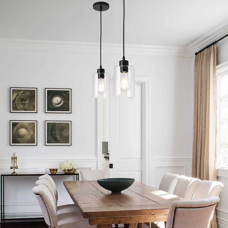 KLSS Modern Black Farmhouse Clear Glass Cylinder Pendant Light Fixture,Mini