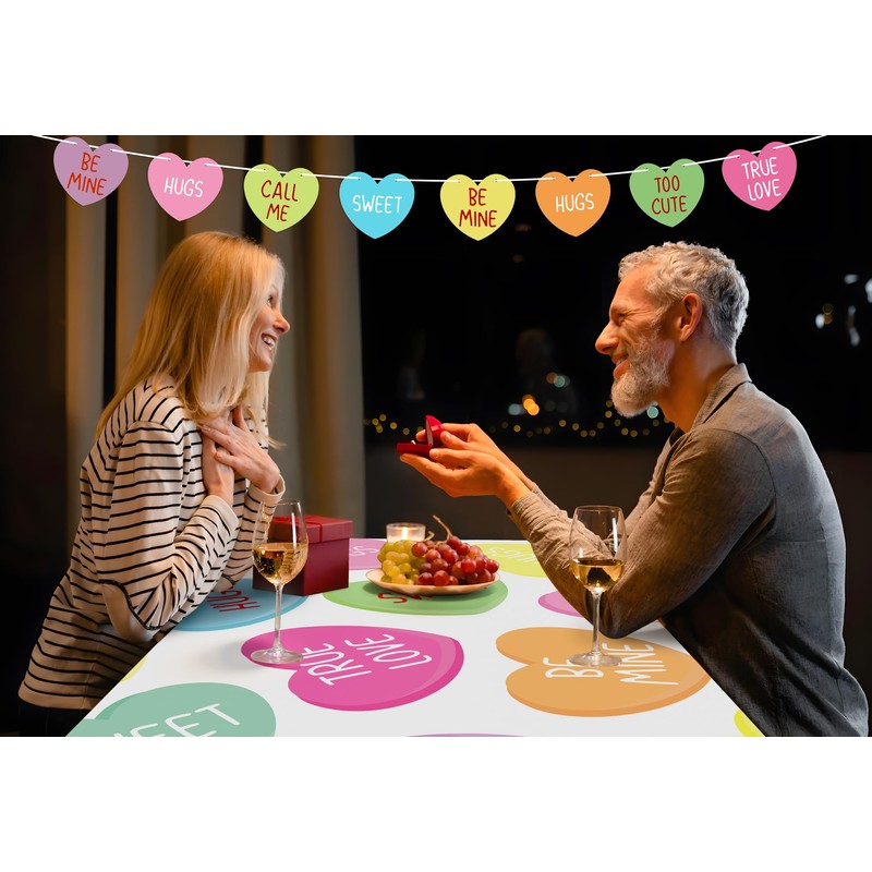 2Pcs Valentines Day Tablecloth Decorations 60x84 Inch: Candy Heart Table