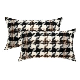 AMAROTI Jacquard Houndstooth Decorative Throw Pillow Covers for Couch/Sofa/Bedroom, 2 Pack, 12x20 inch
