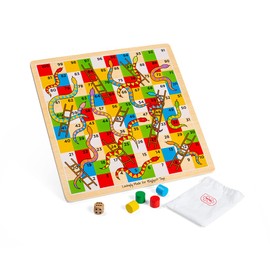 Bigjigs Toys Traditional Snakes and Ladders Game - Quality Snake and Ladders Family Games for Kids and Adults, Up to 4 Players, Board Game Includes Counters & Dice