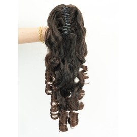 IMISSU Long Curly Ponytail Clip On Hair Extensions Pine Ponytail Hairpiece Wig for Women (Black Ombre Brown)