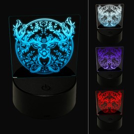 Sniggle Sloth Regal Floral Wreath Deer Buck Head with Flower Antlers 3D Illusion LED Night Light Sign Nightstand Desk Lamp