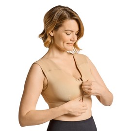 Tommie Copper Shoulder Support Compression Bra with Front Zipper Closure - Wireless Posture Corrector & Back Support Bra, Ideal for Gardening, Yoga, and Sports, UPF 50 - Nude, X-Large