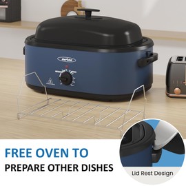 Sunvivi 20QT Roaster Oven, Electric Roaster with 3 Compartments, Turkey Roaster Oven with Self-Basting Lid, Removable Pan & Rack, Defrost & Warm Function, Fit Turkey Up to 24LB, Stainless Steel, Blue