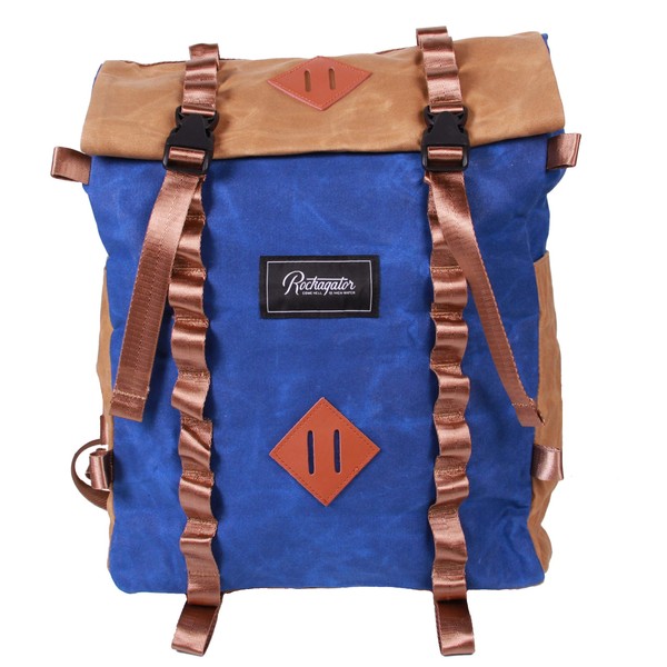 Rockagator LIFEstyle Waxed Canvas Roll-Top Phoenix Rucksack Backpack (Tan/Blue)
